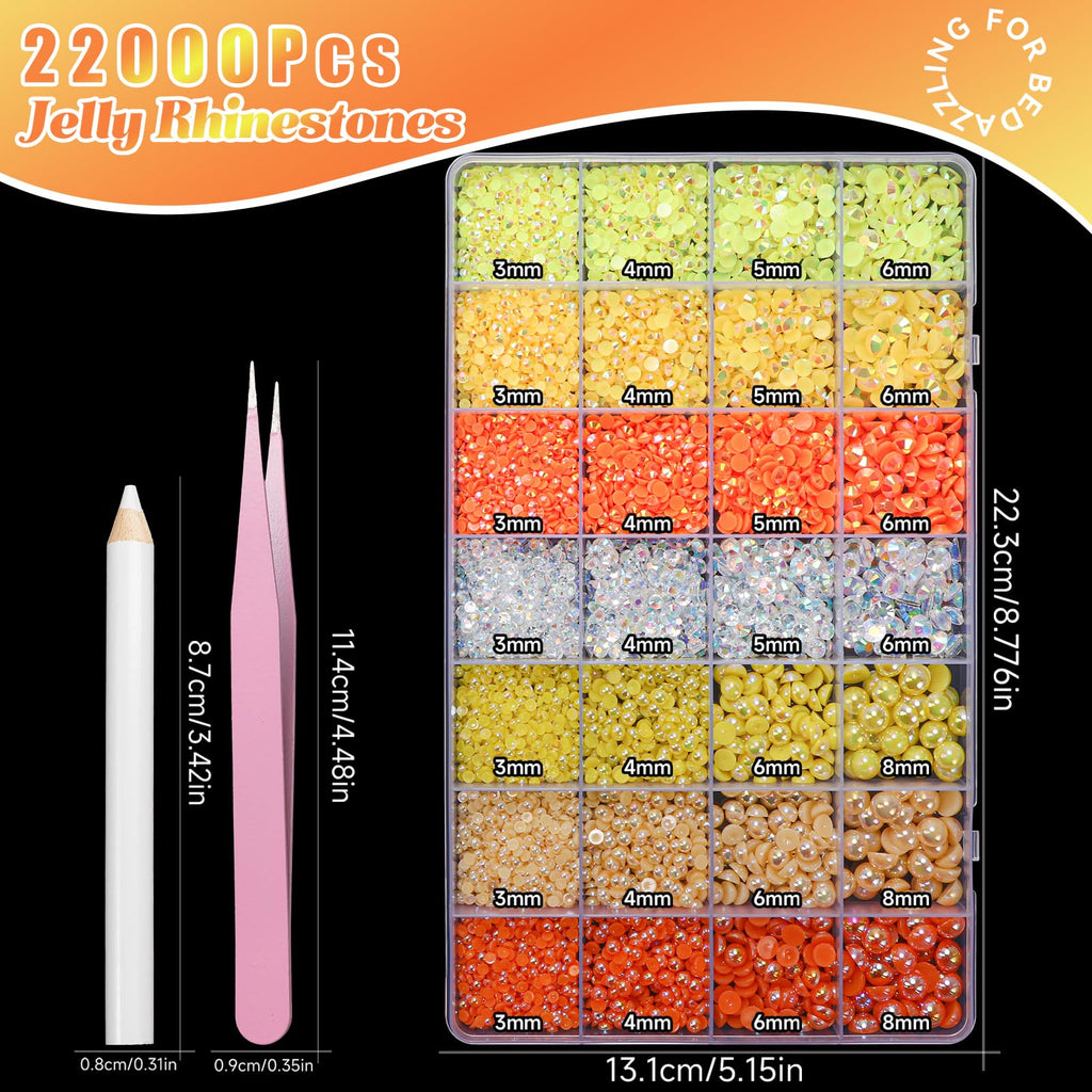 22000 Pcs Flatback Pearls and Rhinestones Bedazzling Kit, Mixed Size Half Pearls Gemsn  ( 8 different colors )