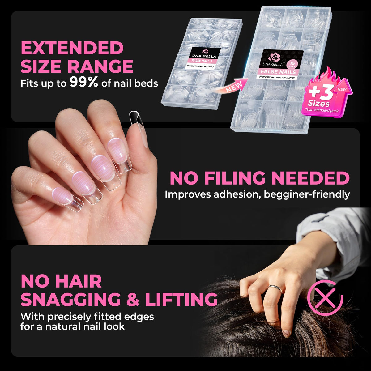 UNA GELLA Soft Gel Nail Tips, 6 Shapes + 2 Glue Options