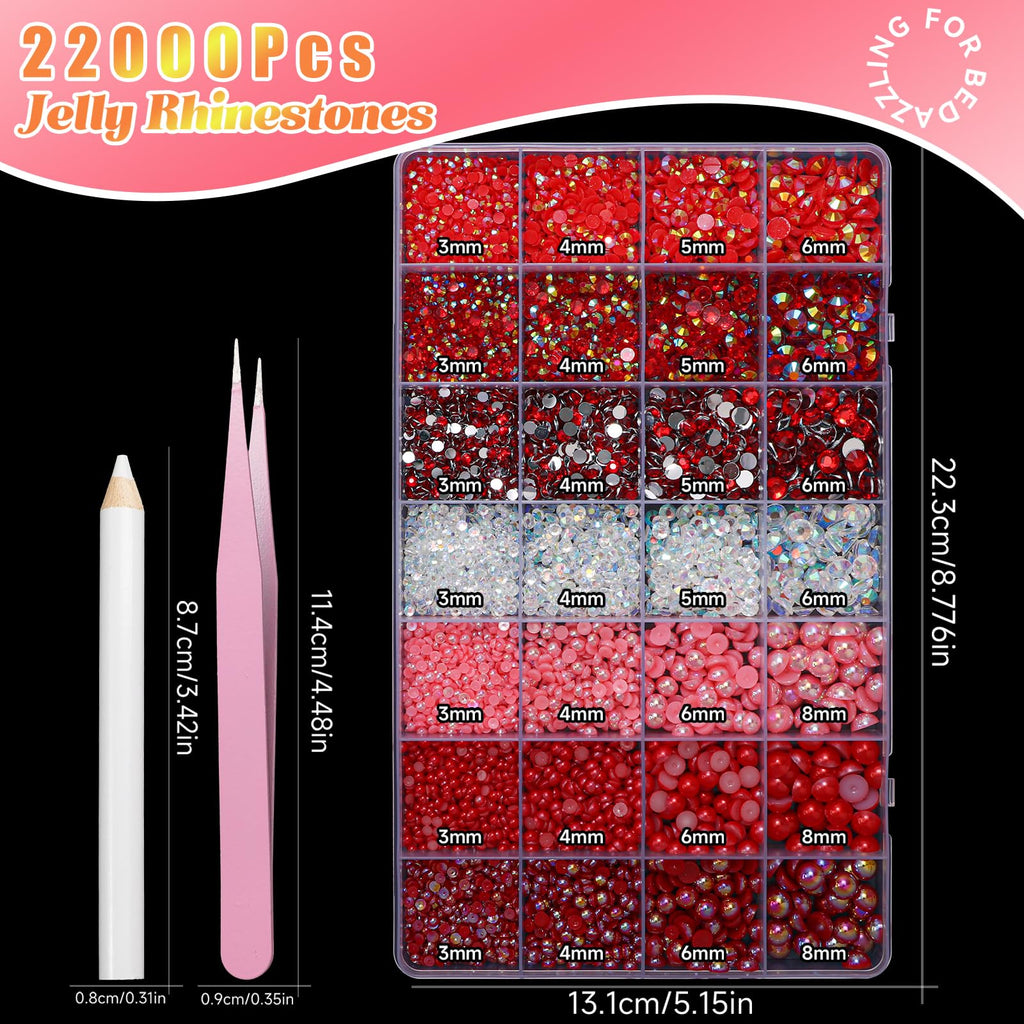 22000 Pcs Flatback Pearls and Rhinestones Bedazzling Kit, Mixed Size Half Pearls Gemsn  ( 8 different colors )