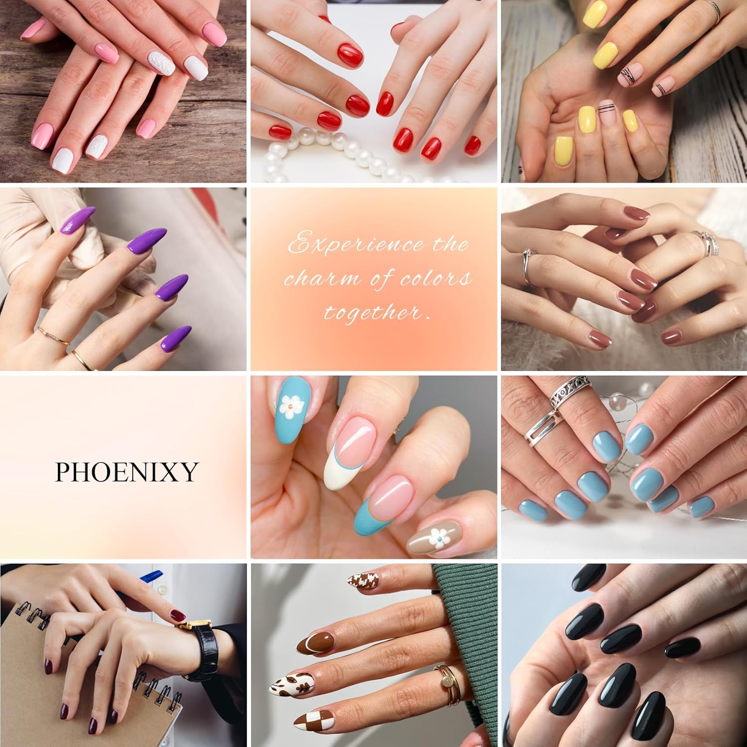 PHOENIXY 56 Pcs 108 Effect Gel Nail Polish with U V Light 48W Base Glitter Top Coat Kit