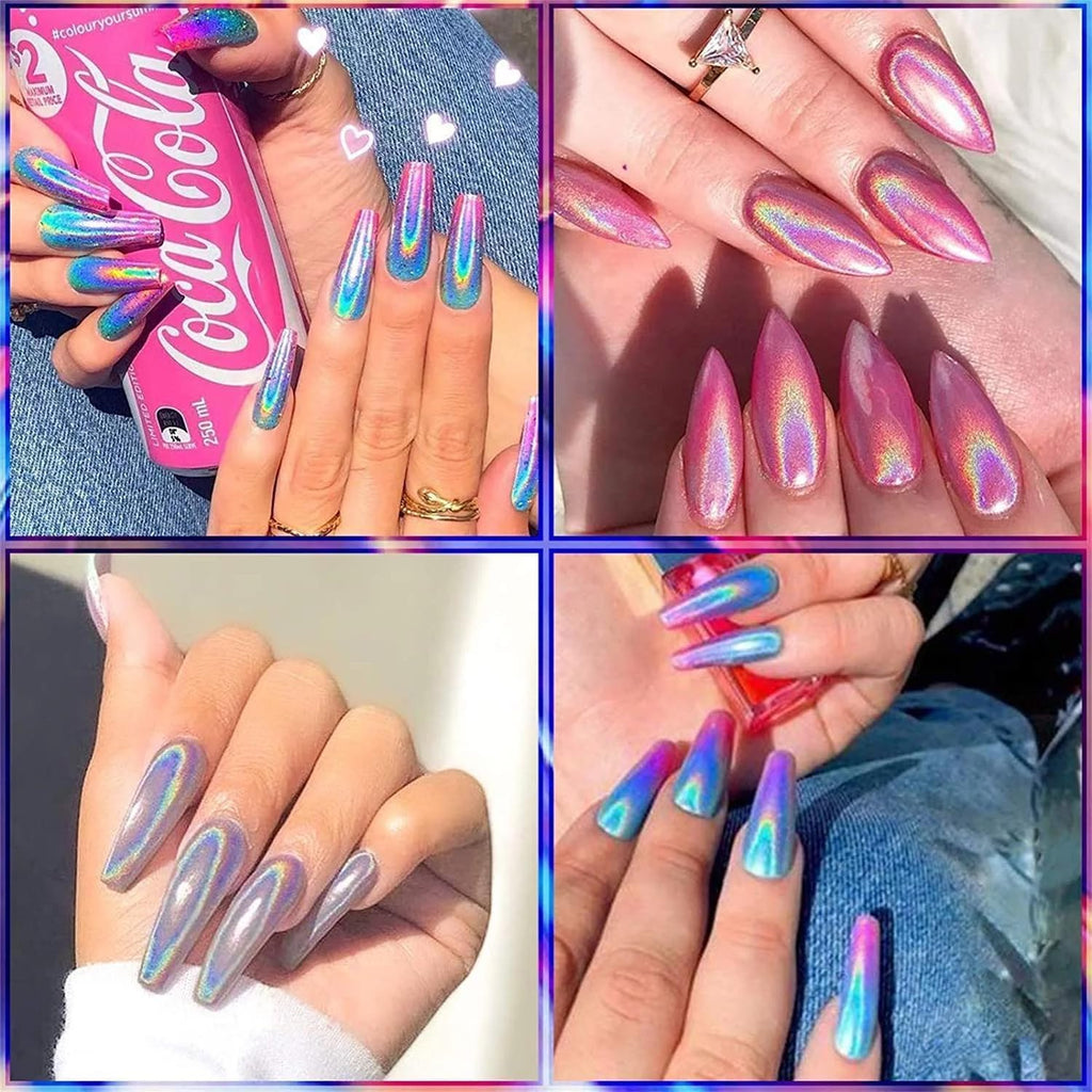 Holographic Chrome Nail Powder . (  4 different packs )