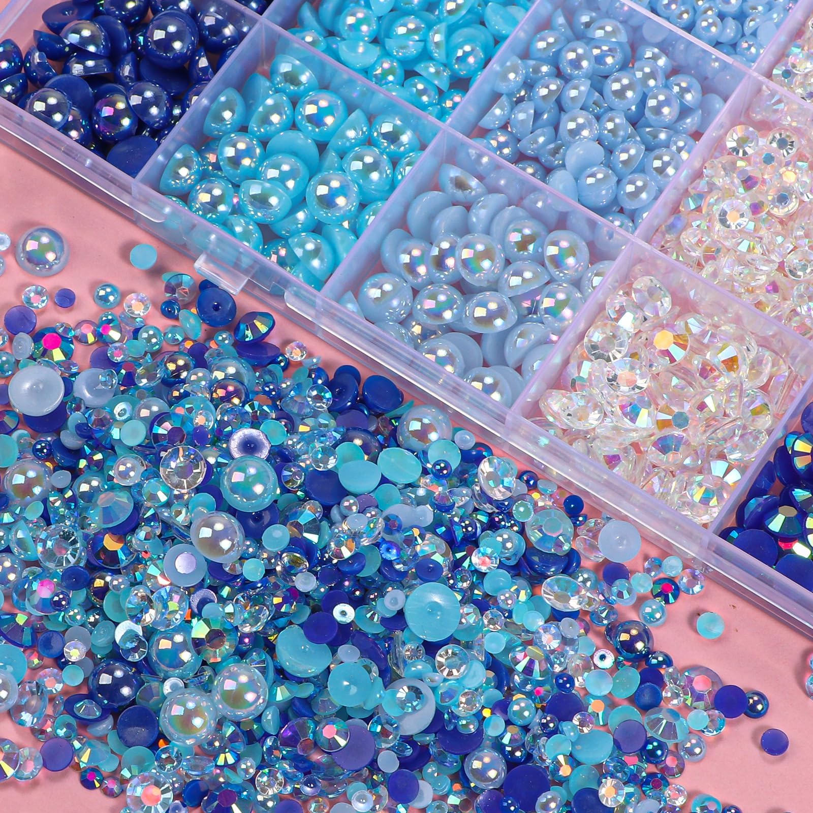22000 Pcs Flatback Pearls and Rhinestones Bedazzling Kit, Mixed Size Half Pearls Gemsn  ( 8 different colors )