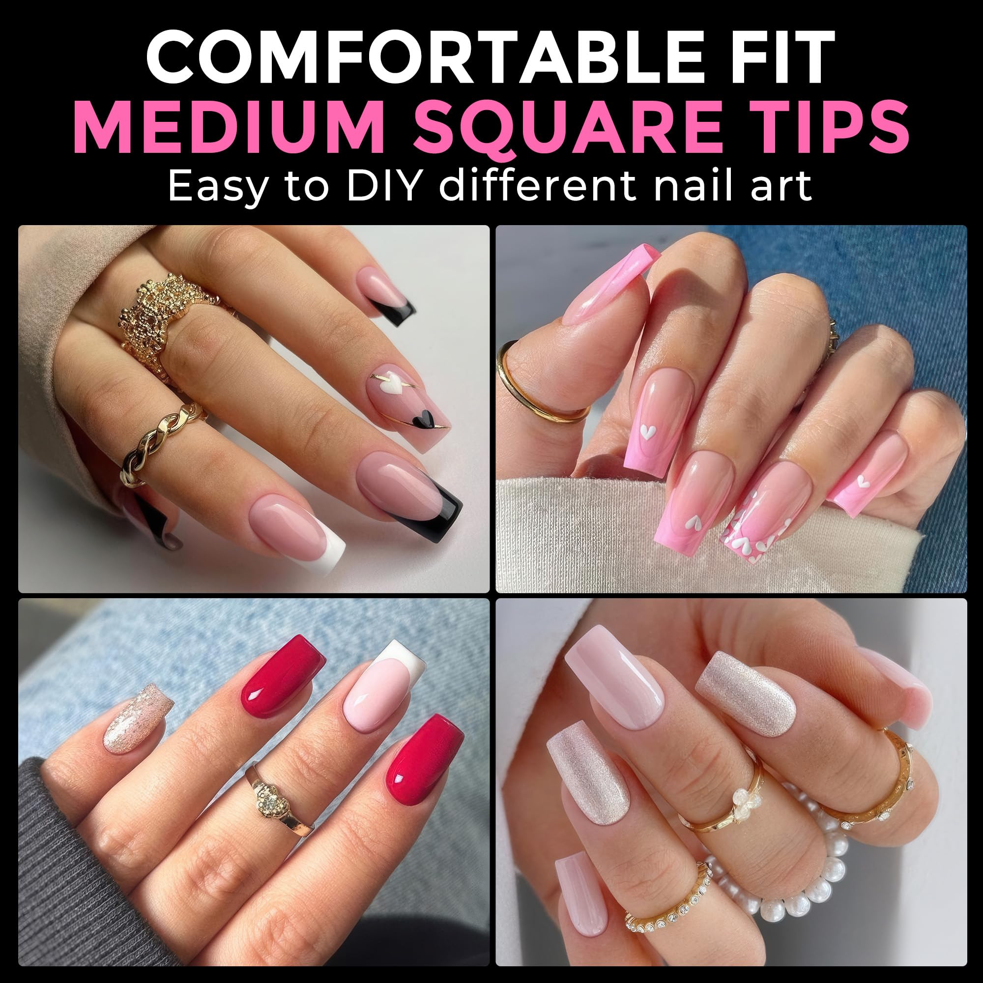 2 different options for glue , plus differnet shapes and sizes for nail tips! choose your pack !