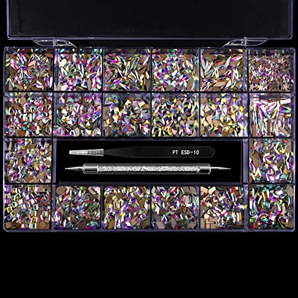 (5 diff packs ) 12 Types of 600  Diamonds + 2500 Flat Rhinestones Mix 20 Styles Flatback Stones Set + Tweezers + Drill Pen
