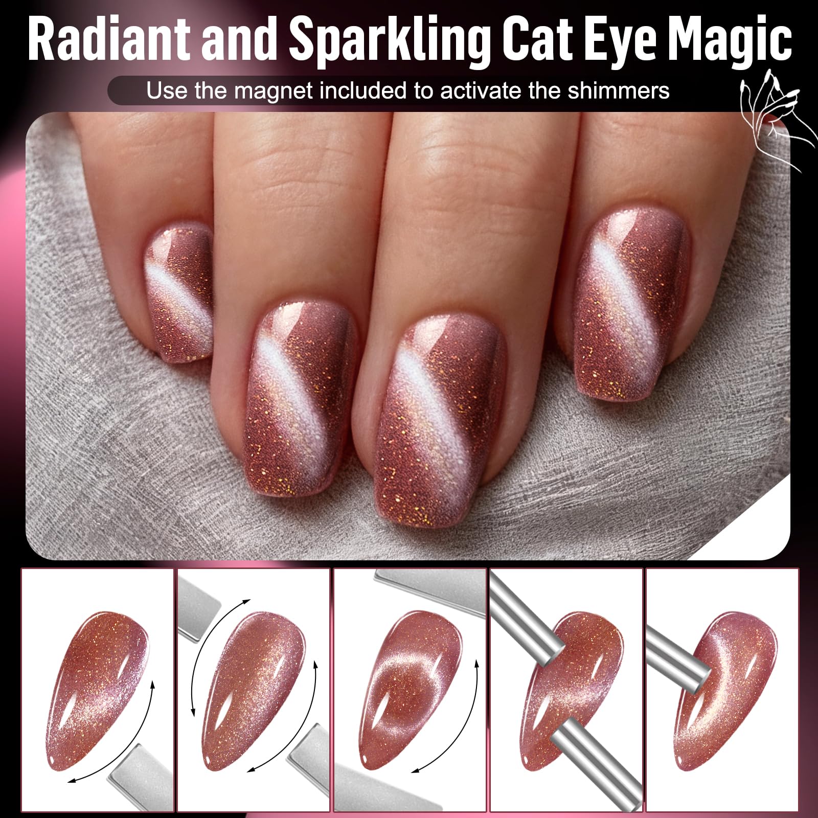Poly Gel Nail Kit, EBANKU Cat Eye Poly Nail Gel Pink Purple Gold Glitter Magnetic Builder