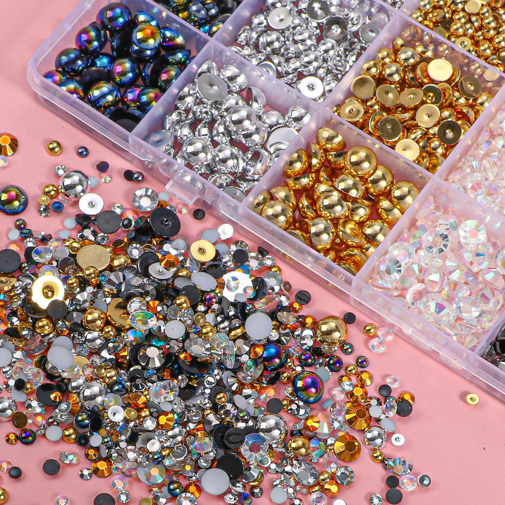 22000 Pcs Flatback Pearls and Rhinestones Bedazzling Kit, Mixed Size Half Pearls Gemsn  ( 8 different colors )