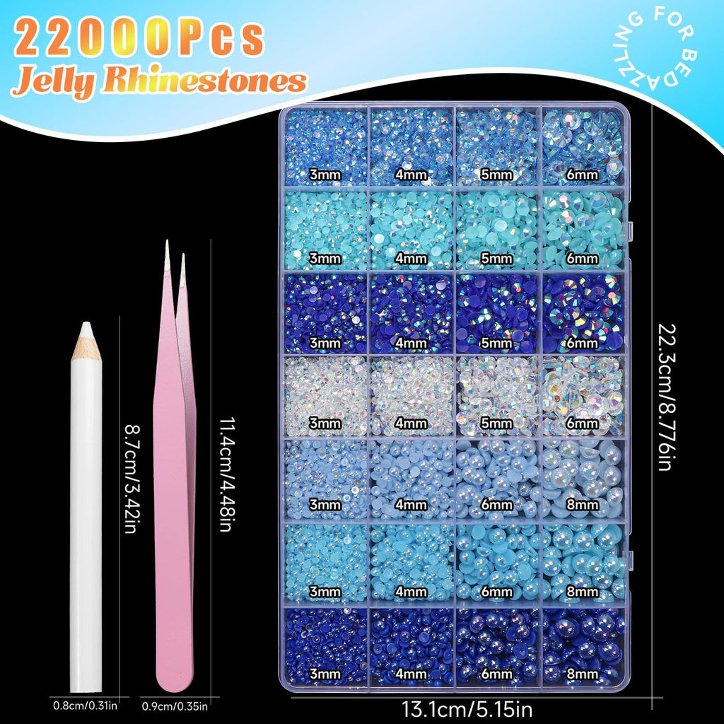 22000 Pcs Flatback Pearls and Rhinestones Bedazzling Kit, Mixed Size Half Pearls Gemsn  ( 8 different colors )