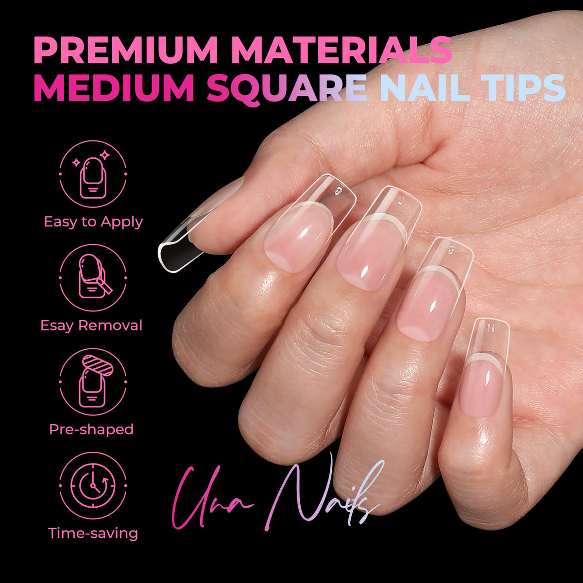 UNA GELLA Soft Gel Nail Tips, 6 Shapes + 2 Glue Options