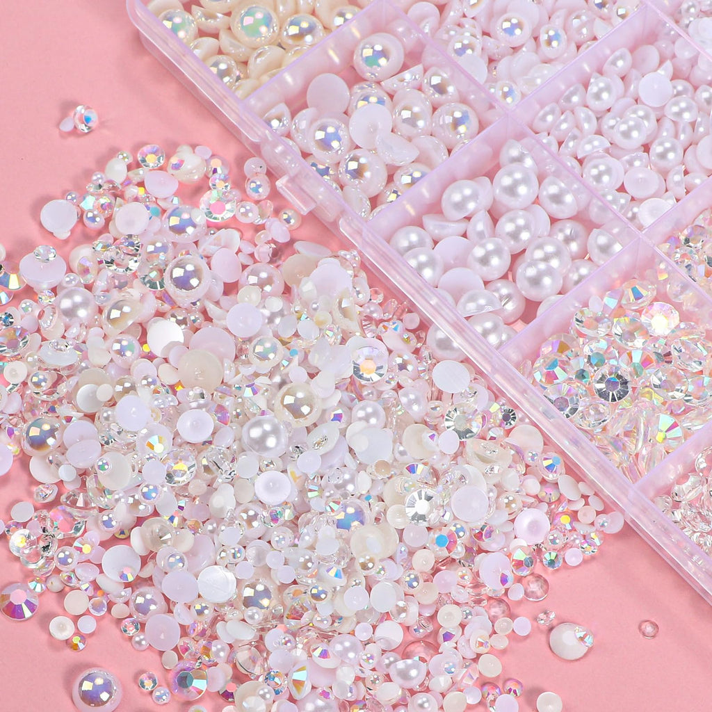 22000 Pcs Flatback Pearls and Rhinestones Bedazzling Kit, Mixed Size Half Pearls Gemsn  ( 8 different colors )