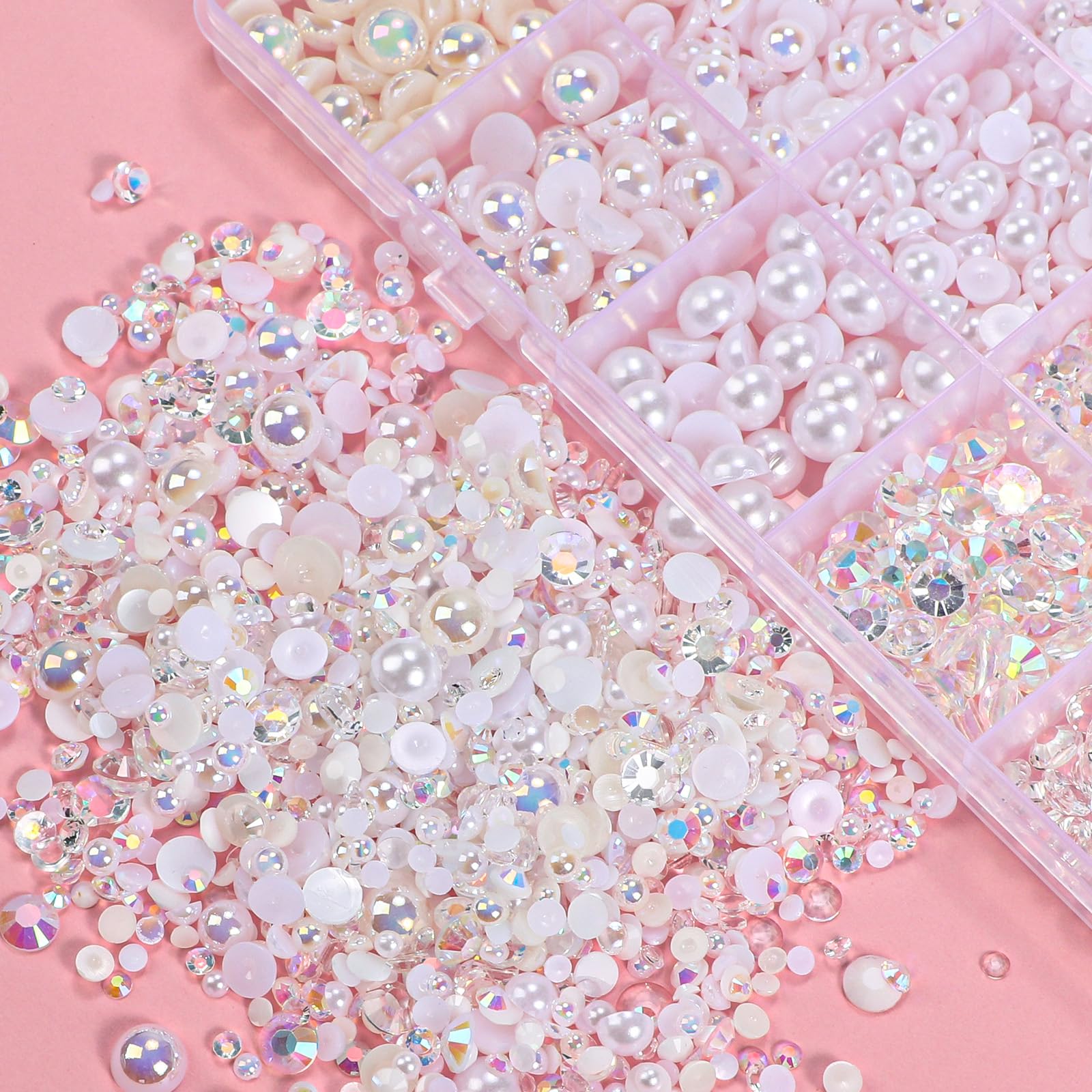 22000 Pcs Flatback Pearls and Rhinestones Bedazzling Kit, Mixed Size Half Pearls Gemsn  ( 8 different colors )