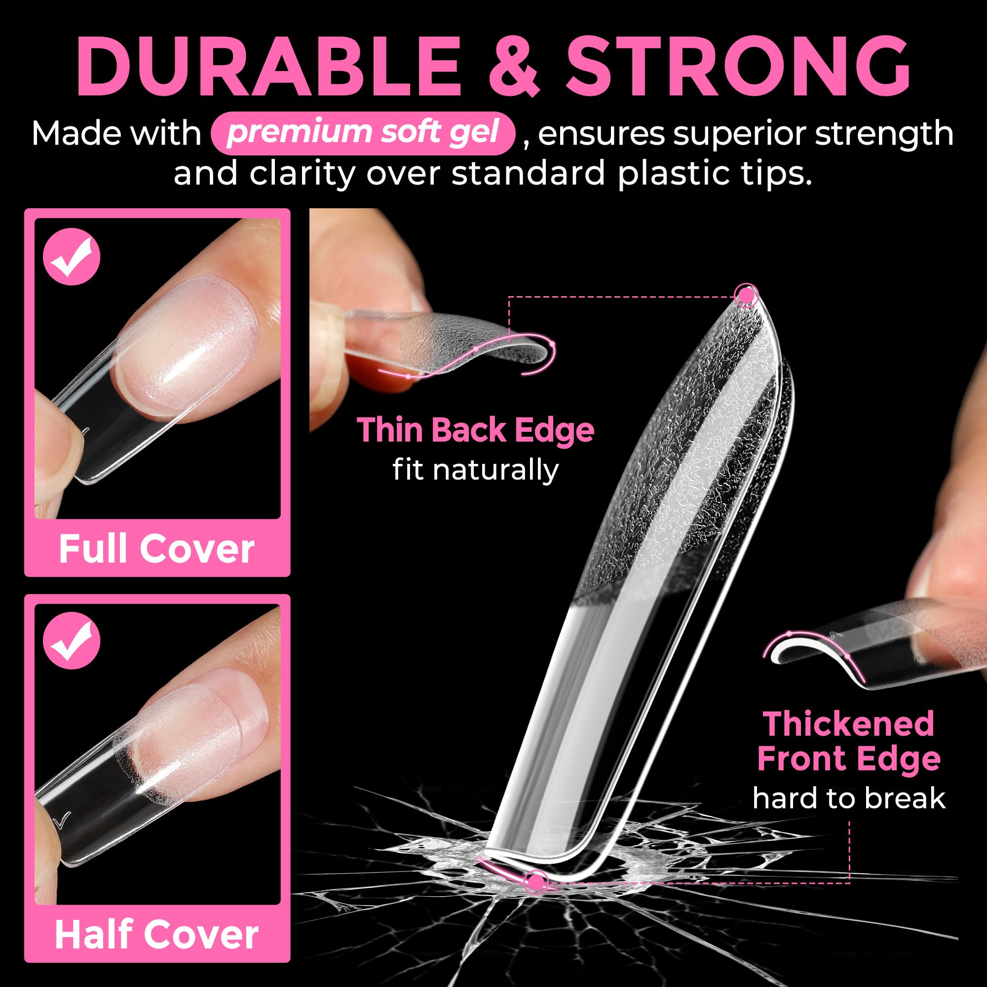 2 different options for glue , plus differnet shapes and sizes for nail tips! choose your pack !