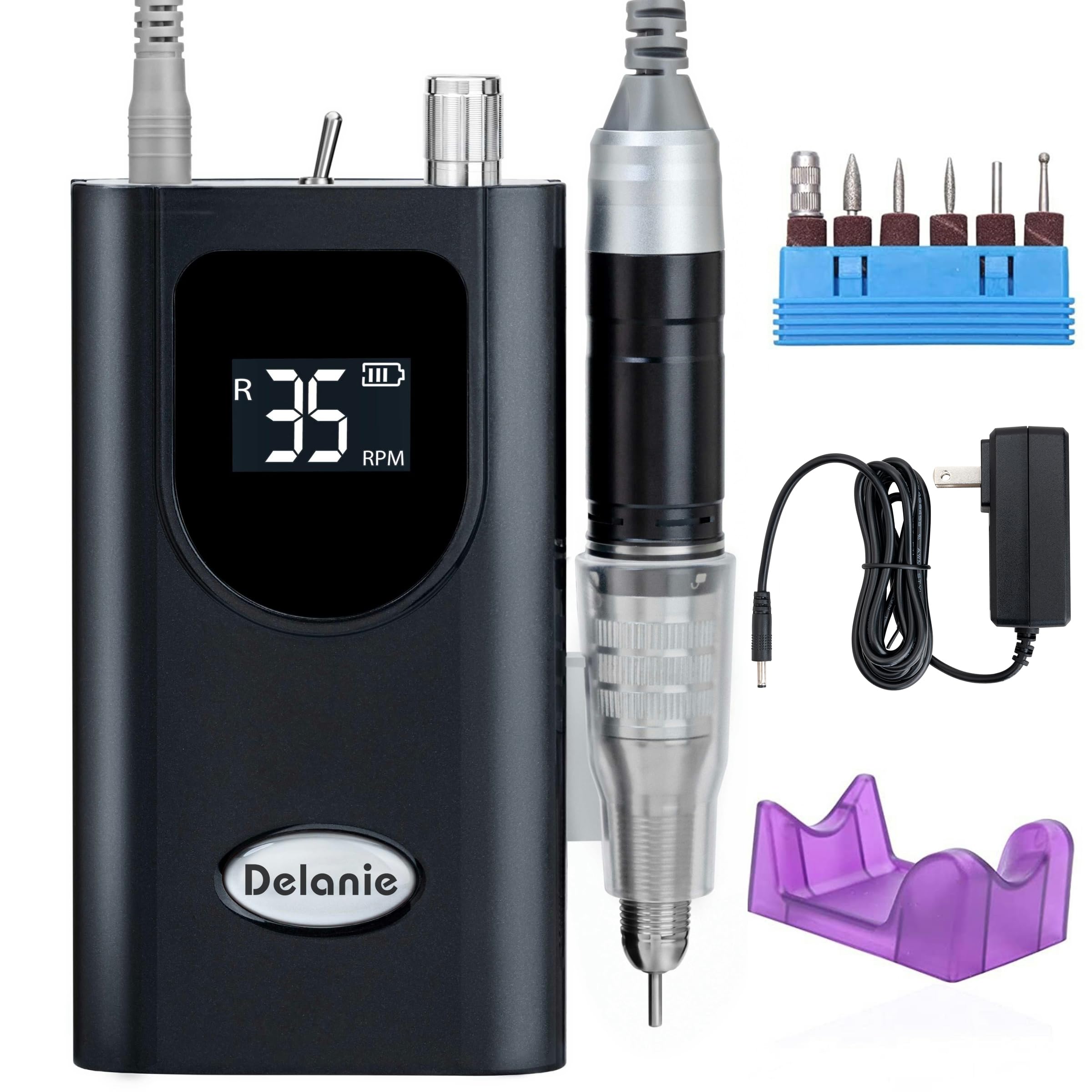 Delanie Professional Nail Drill High Torque 35000 RPM Rechargeable Portable Electric Nail File for Acrylic & Gel, High Speed, Low Heat, Low Vibration (7 colors )