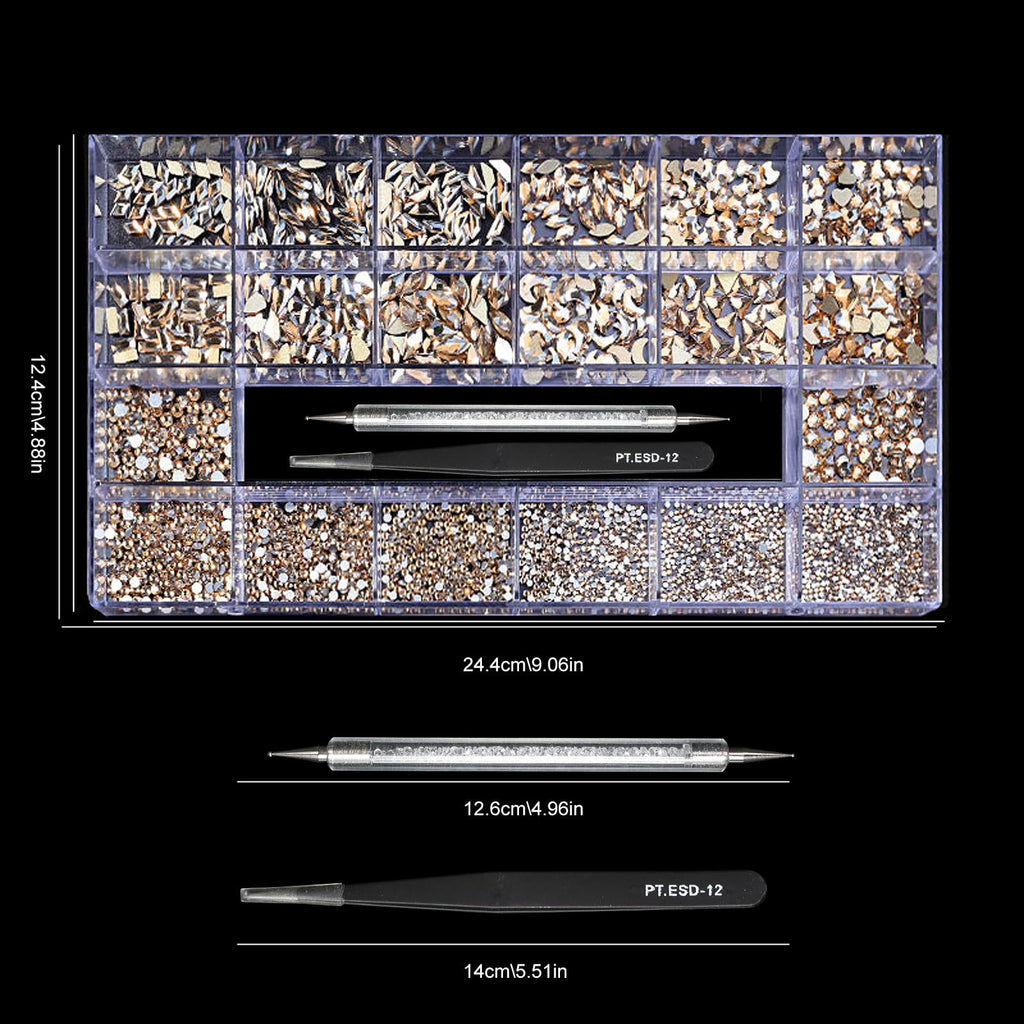 (5 diff packs ) 12 Types of 600  Diamonds + 2500 Flat Rhinestones Mix 20 Styles Flatback Stones Set + Tweezers + Drill Pen