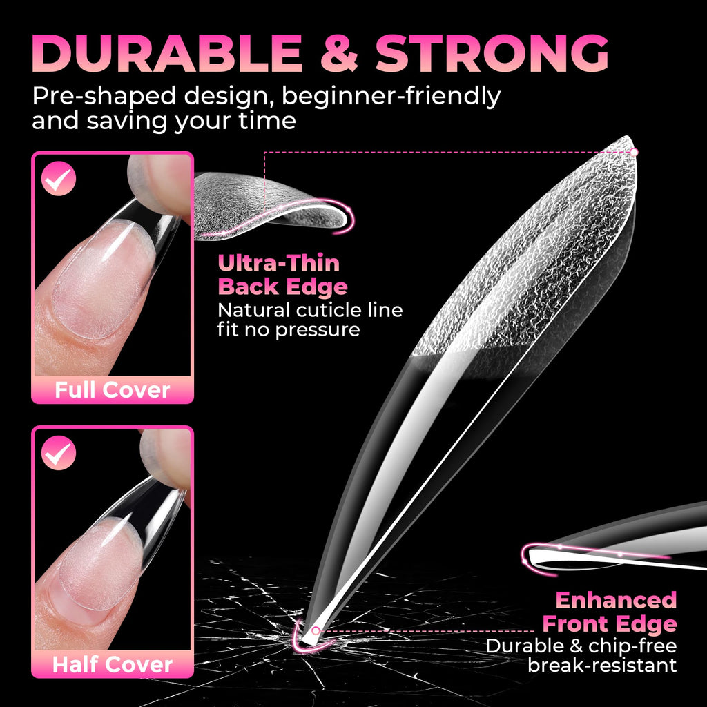 UNA GELLA Soft Gel Nail Tips, 6 Shapes + 2 Glue Options