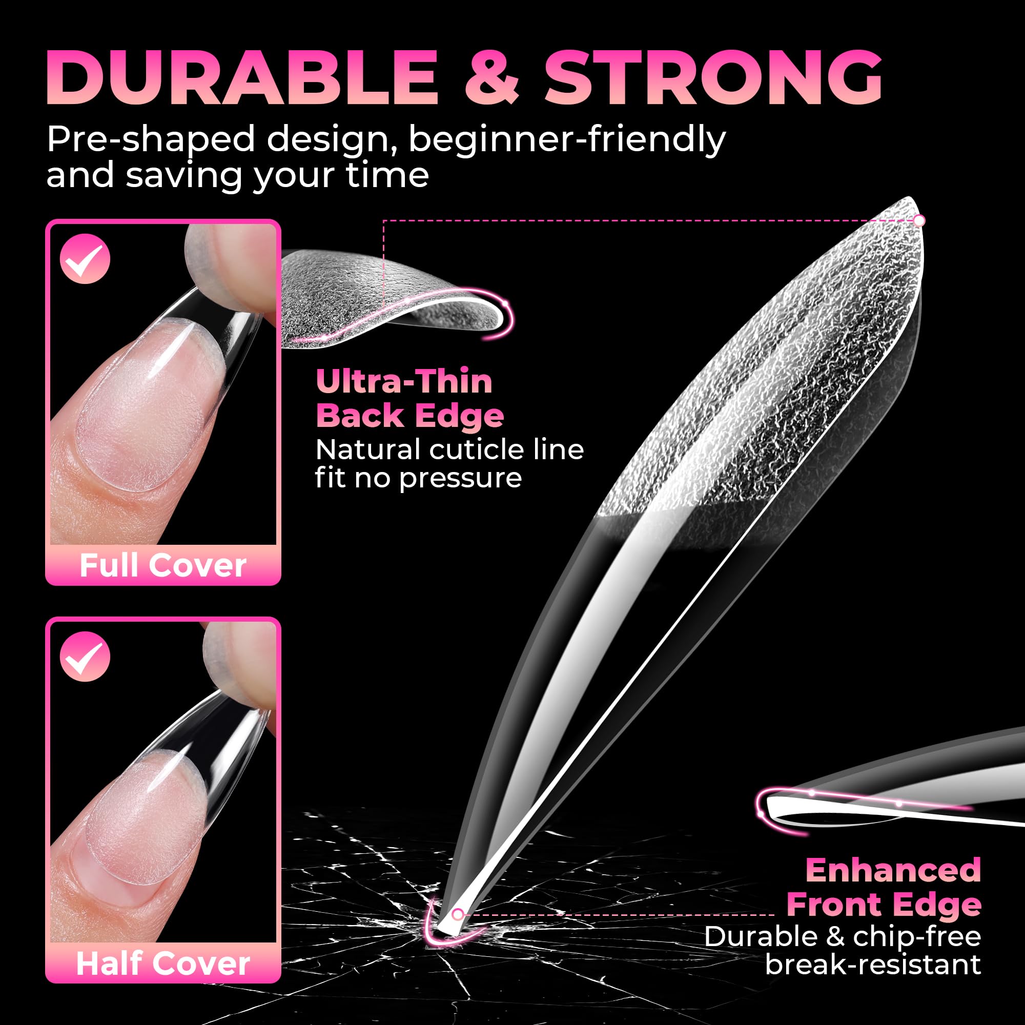 UNA GELLA Soft Gel Nail Tips, 6 Shapes + 2 Glue Options