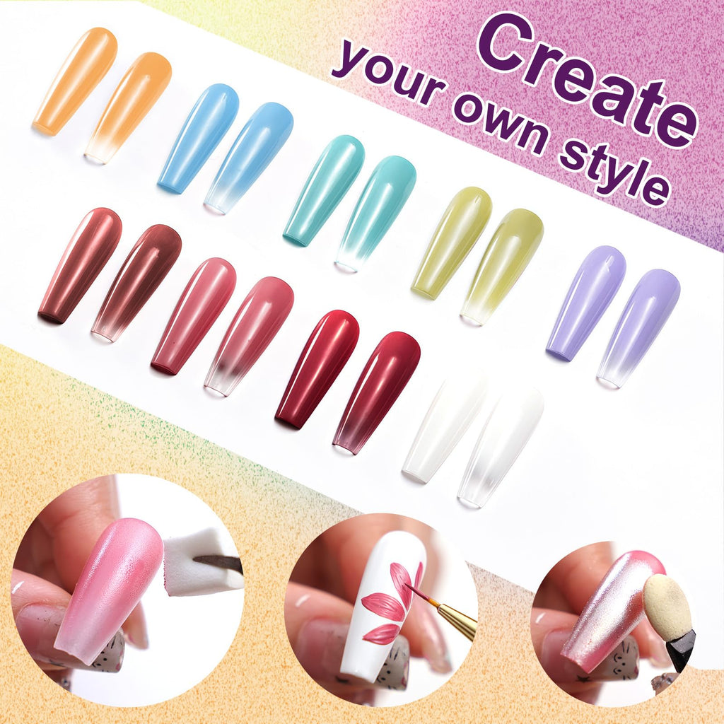 Gradient Painting Gel,(plenty of diff combinations!) 9 Colors Ombre Gel Nail Polish with 100Pcs Nail Sponges &Tweezers, Sponging Gel Nail Polish for Ombre Nails