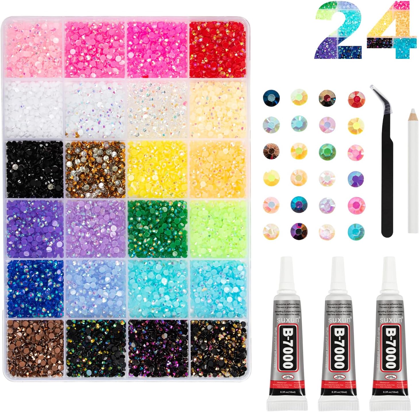 24 Colors Rhinestones, 24000+pcs Bedazzle Kit, 3mm Flatback Gems