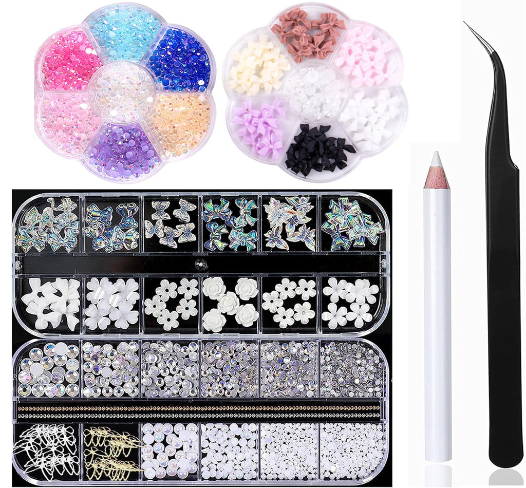 3D Acrylic Butterfly White Flowers Glitter Nail Charms  Mixed ( 3 diff packs )