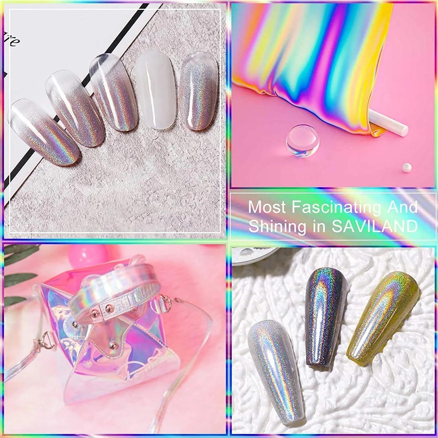 Holographic Chrome Nail Powder . (  4 different packs )