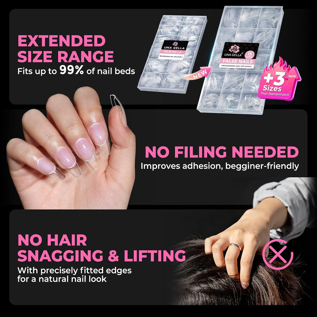 UNA GELLA Soft Gel Nail Tips, 6 Shapes + 2 Glue Options