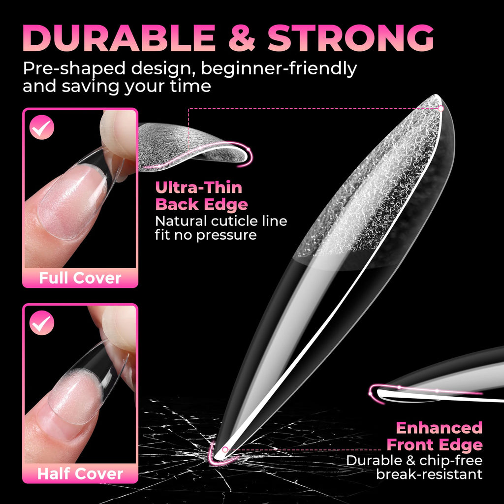UNA GELLA Soft Gel Nail Tips, 6 Shapes + 2 Glue Options