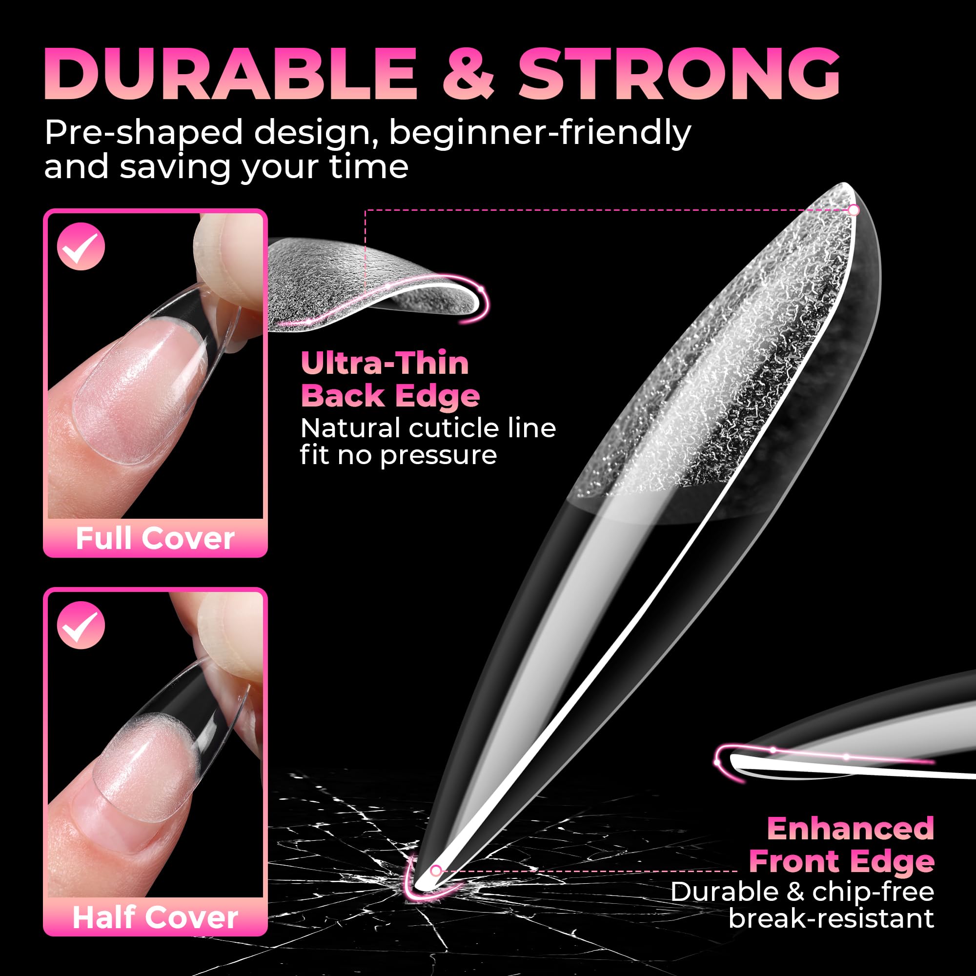 UNA GELLA Soft Gel Nail Tips, 6 Shapes + 2 Glue Options