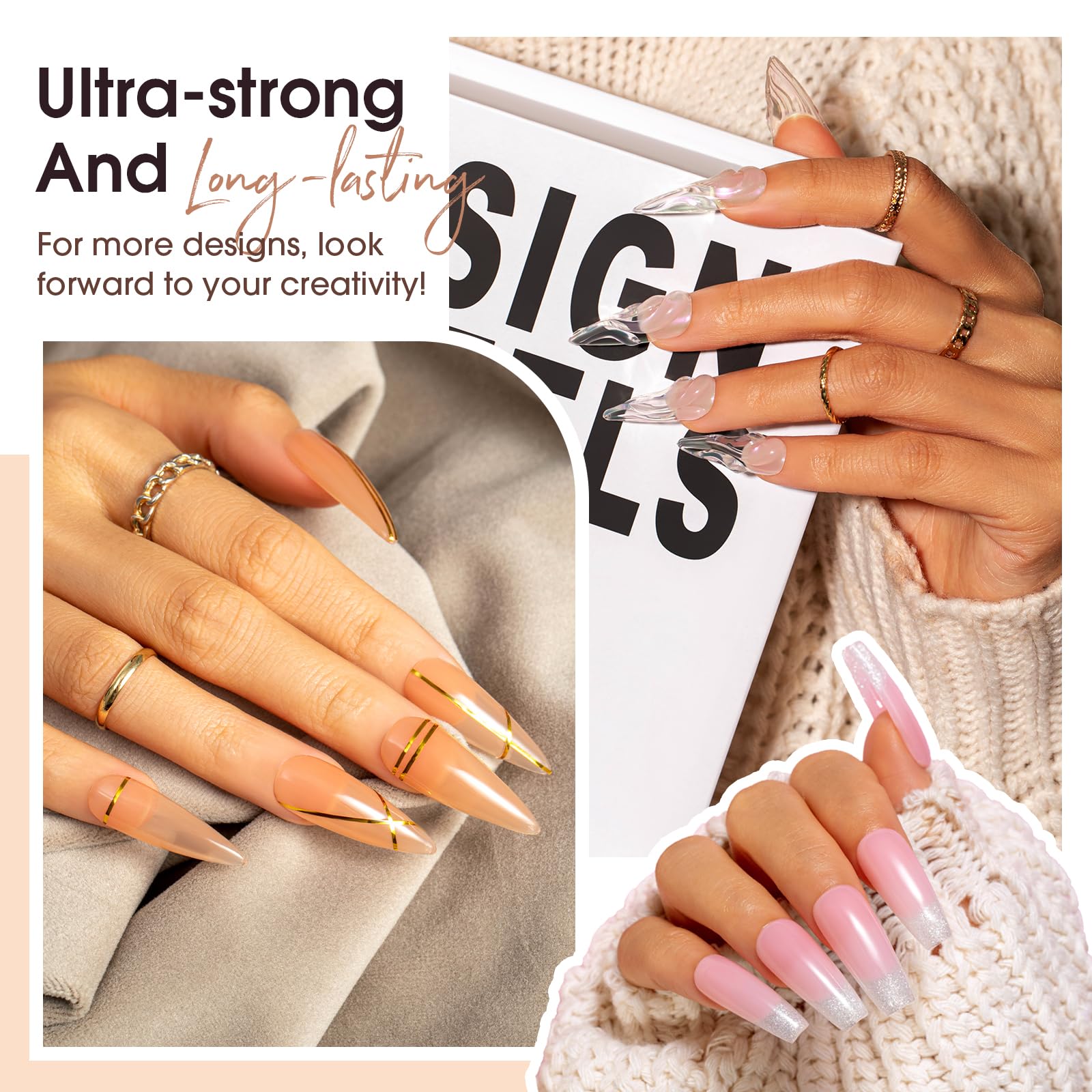 ROSALIND 4 diffr=erent packs . MINI Poly Nail Gel Kit, 8 Colors 0.34oz Each Tube. Starter Kit with Slip Solution and Mini UV Lamp, Clear Nude Purple Gels Extension Set