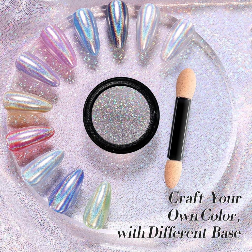 Holographic Chrome Nail Powder . (  4 different packs )