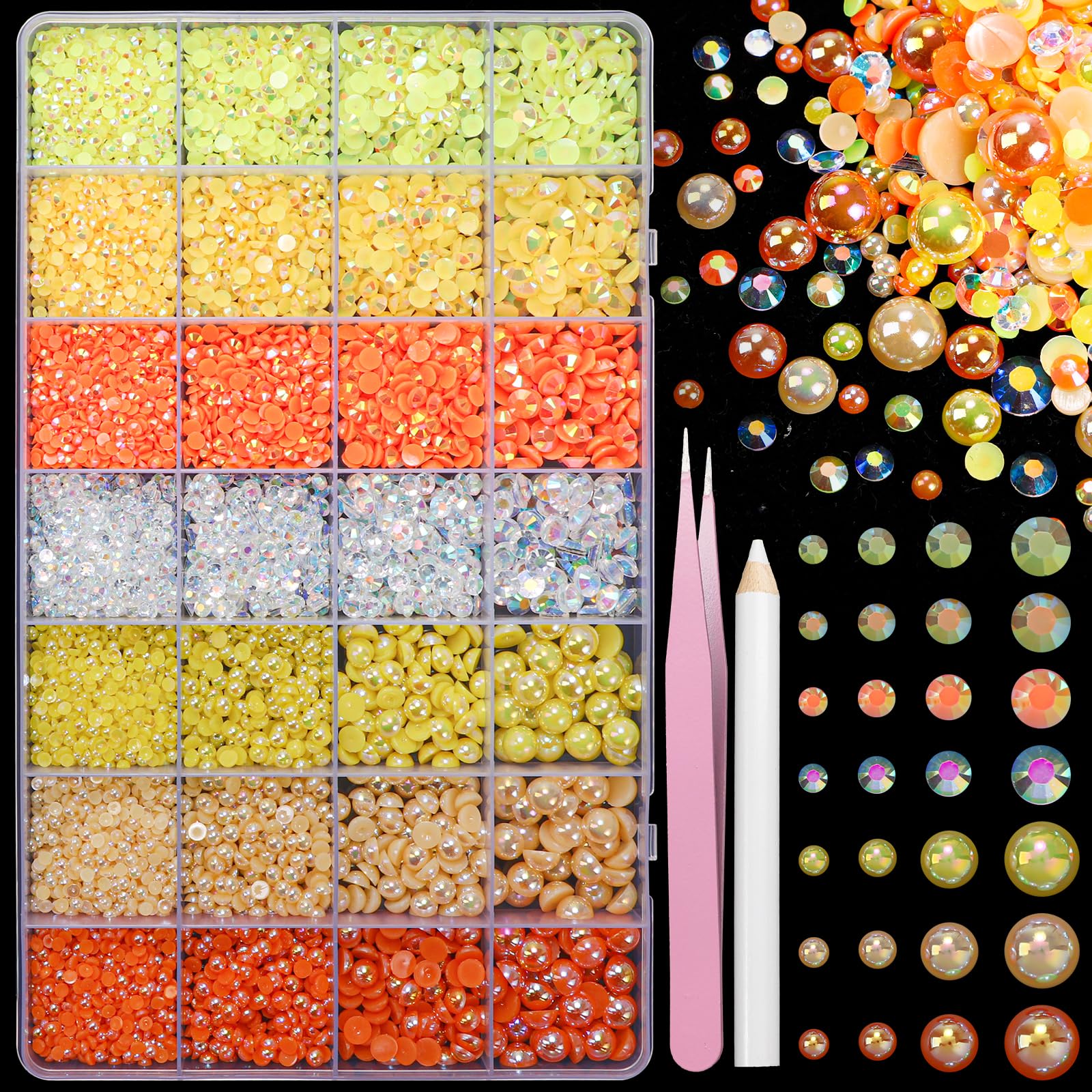 22000 Pcs Flatback Pearls and Rhinestones Bedazzling Kit, Mixed Size Half Pearls Gemsn  ( 8 different colors )