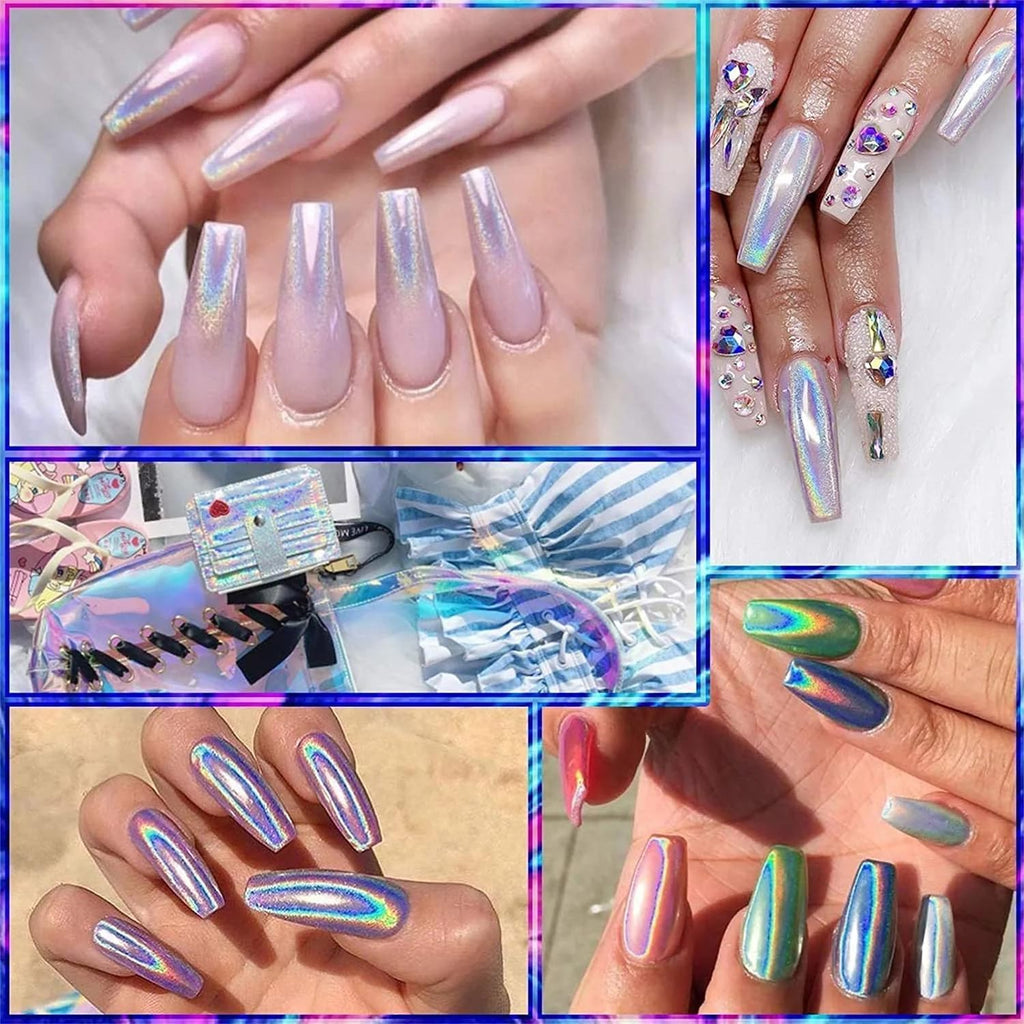 Holographic Chrome Nail Powder . (  4 different packs )