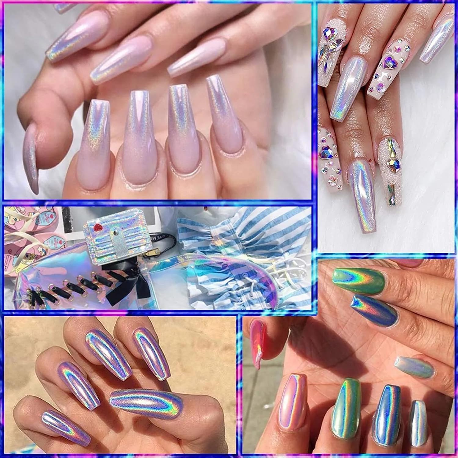 Holographic Chrome Nail Powder . (  4 different packs )