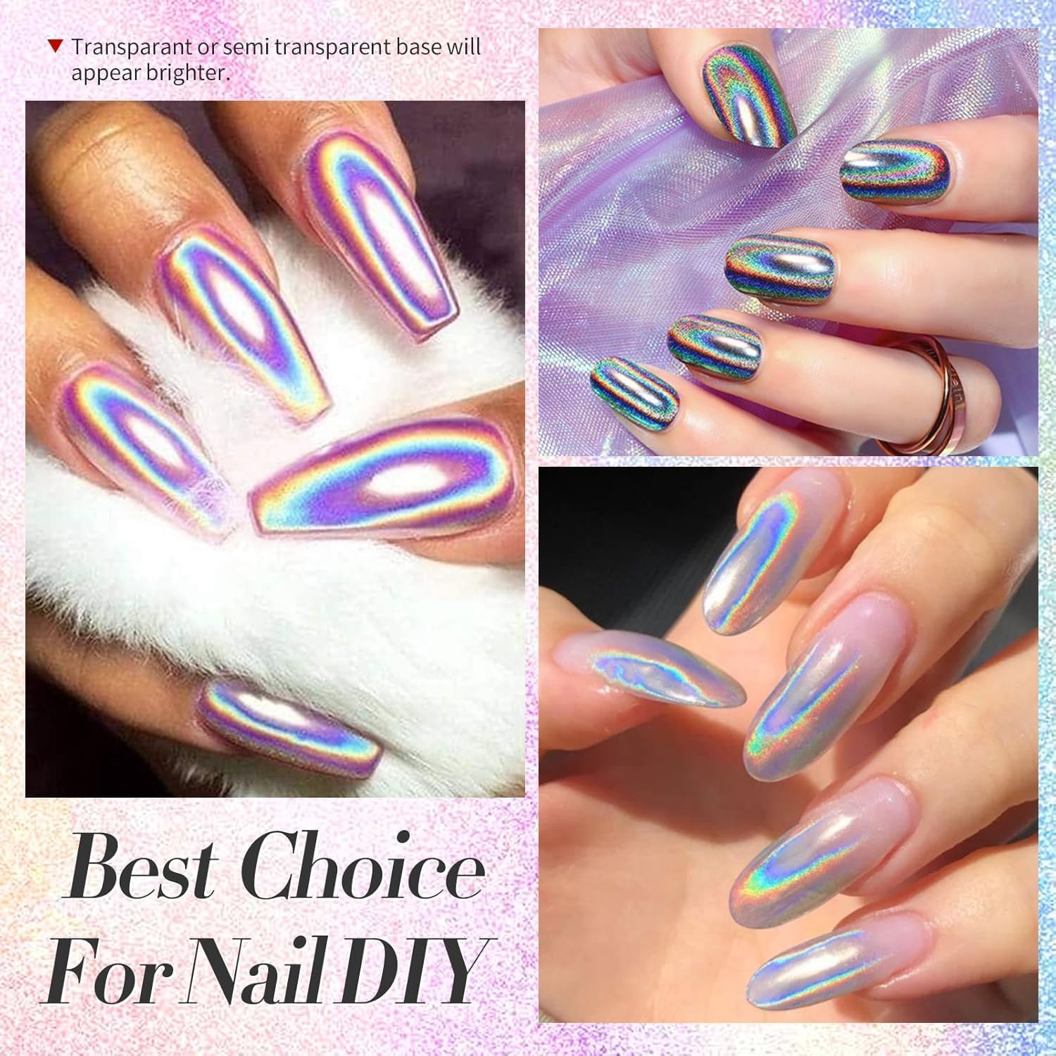 Holographic Chrome Nail Powder . (  4 different packs )