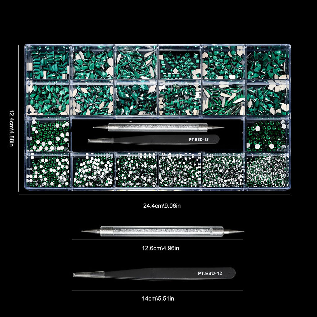 (5 diff packs ) 12 Types of 600  Diamonds + 2500 Flat Rhinestones Mix 20 Styles Flatback Stones Set + Tweezers + Drill Pen