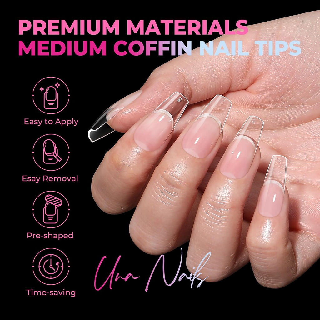 UNA GELLA Soft Gel Nail Tips, 6 Shapes + 2 Glue Options