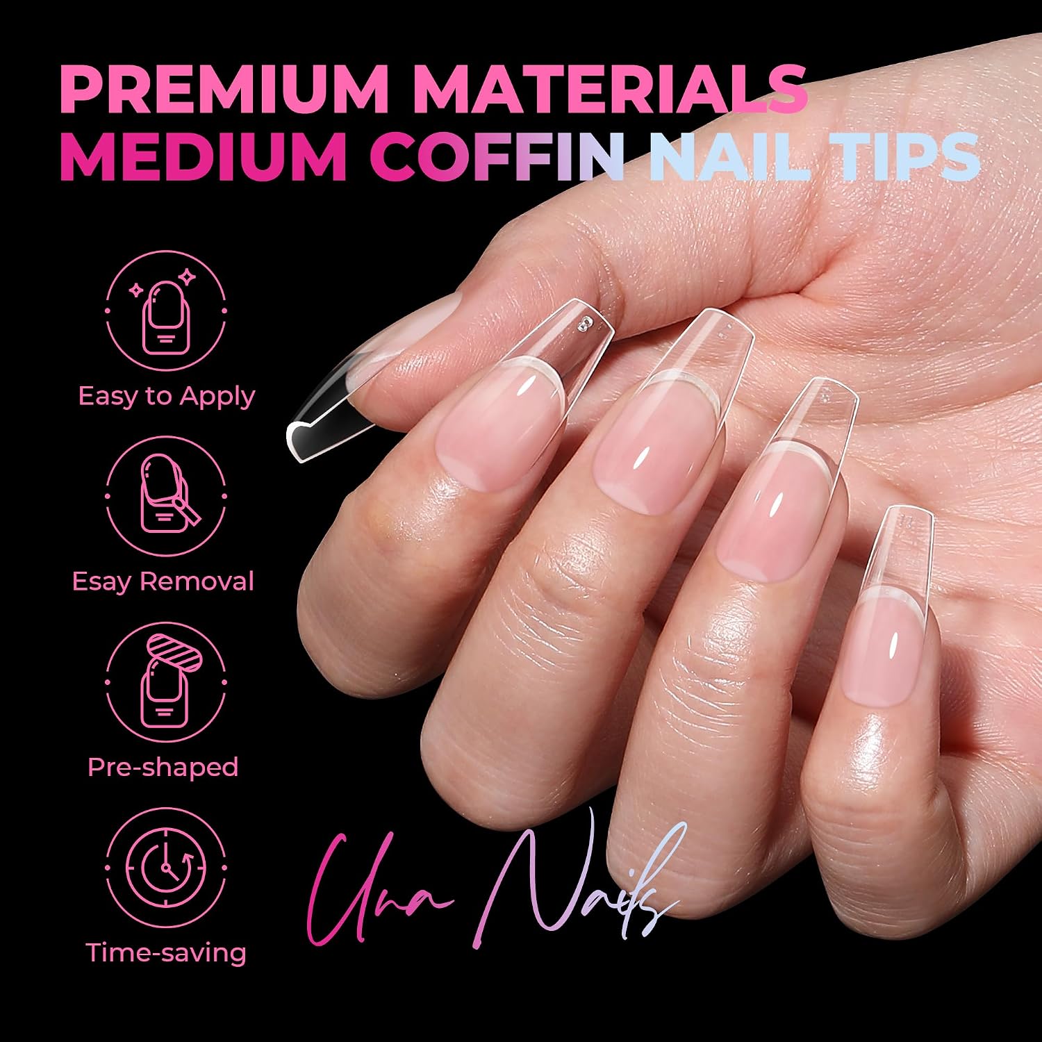 UNA GELLA Soft Gel Nail Tips, 6 Shapes + 2 Glue Options