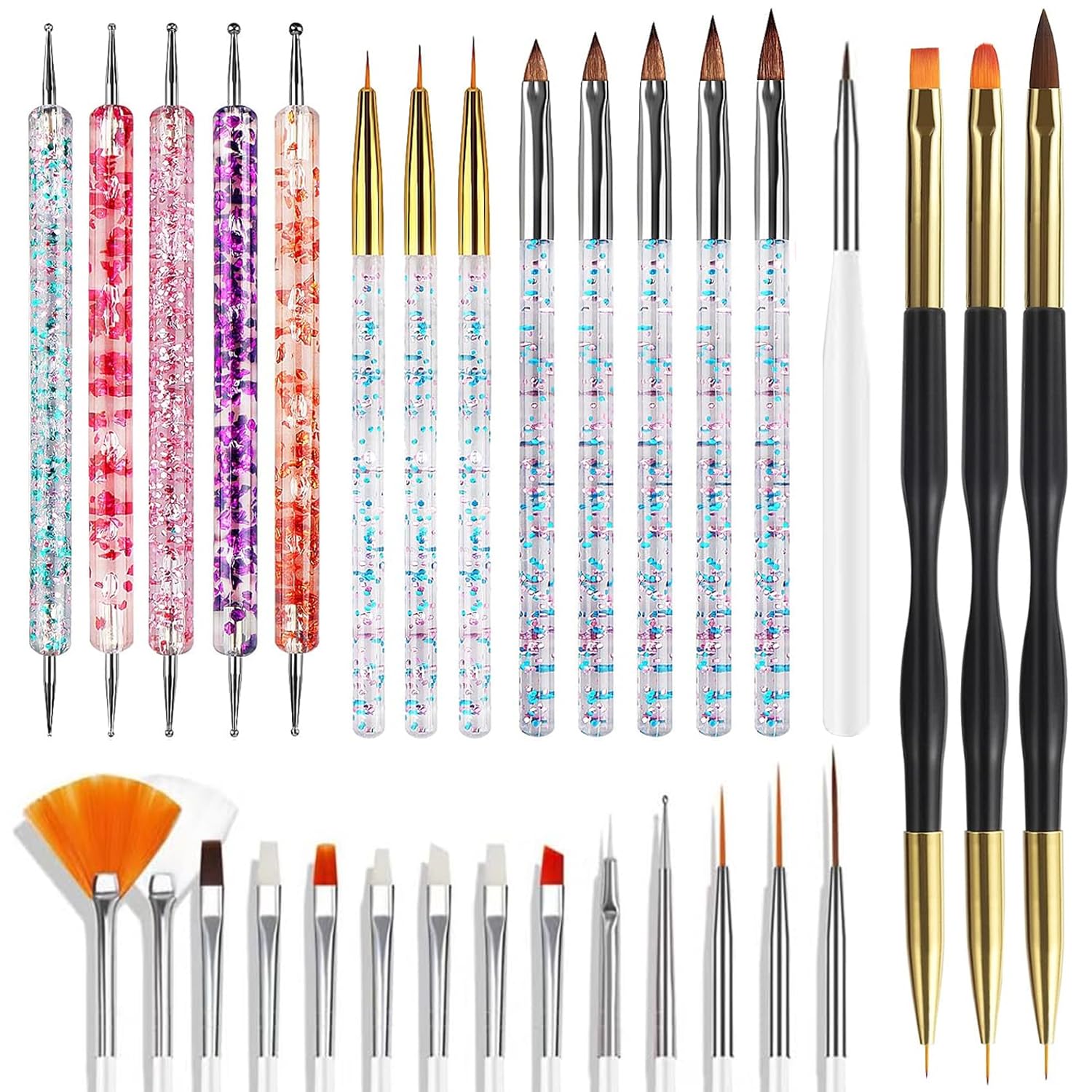 MUSILAN 31pcs Nail Art Brushes and Nail Art Tools Set, Nail Dotting Tools, Acrylic Nail Brush, Striping Nail Art Brushes for Long Lines, Nail Drawing Pen For Salons & Home DIY Manicure Nail Design