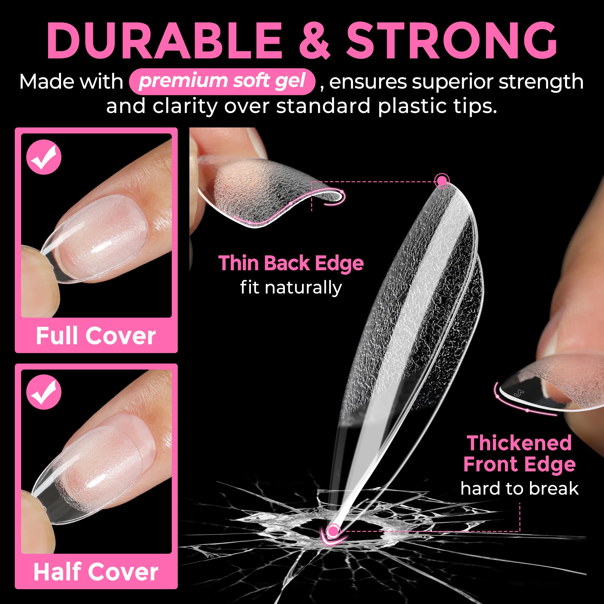 2 different options for glue , plus differnet shapes and sizes for nail tips! choose your pack !
