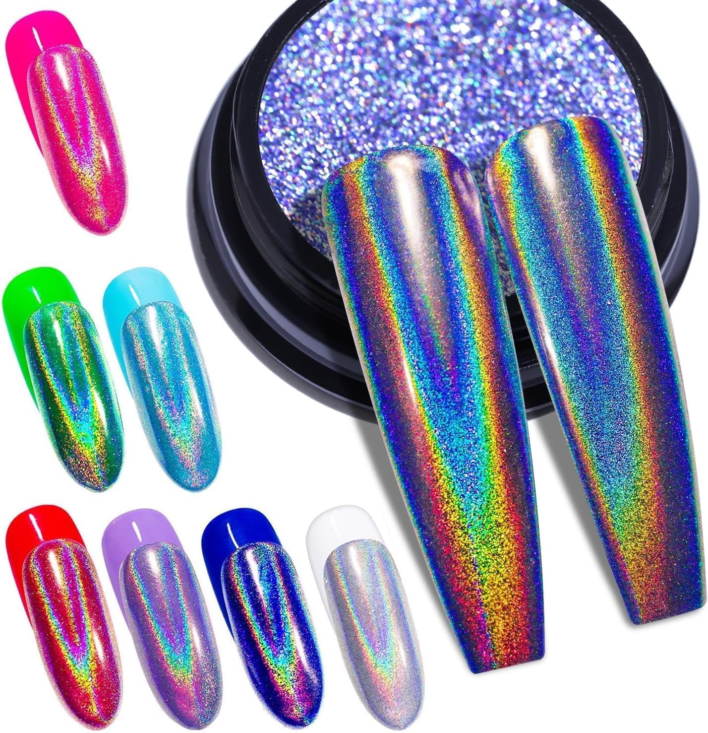 Holographic Chrome Nail Powder . (  4 different packs )