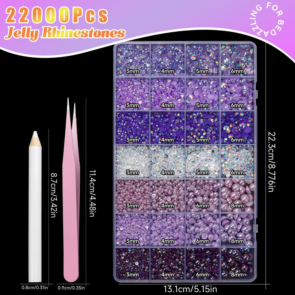 22000 Pcs Flatback Pearls and Rhinestones Bedazzling Kit, Mixed Size Half Pearls Gemsn  ( 8 different colors )
