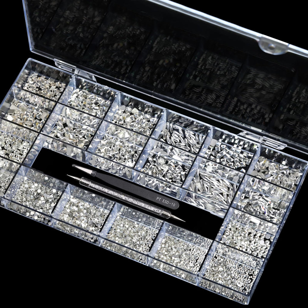 (5 diff packs ) 12 Types of 600  Diamonds + 2500 Flat Rhinestones Mix 20 Styles Flatback Stones Set + Tweezers + Drill Pen