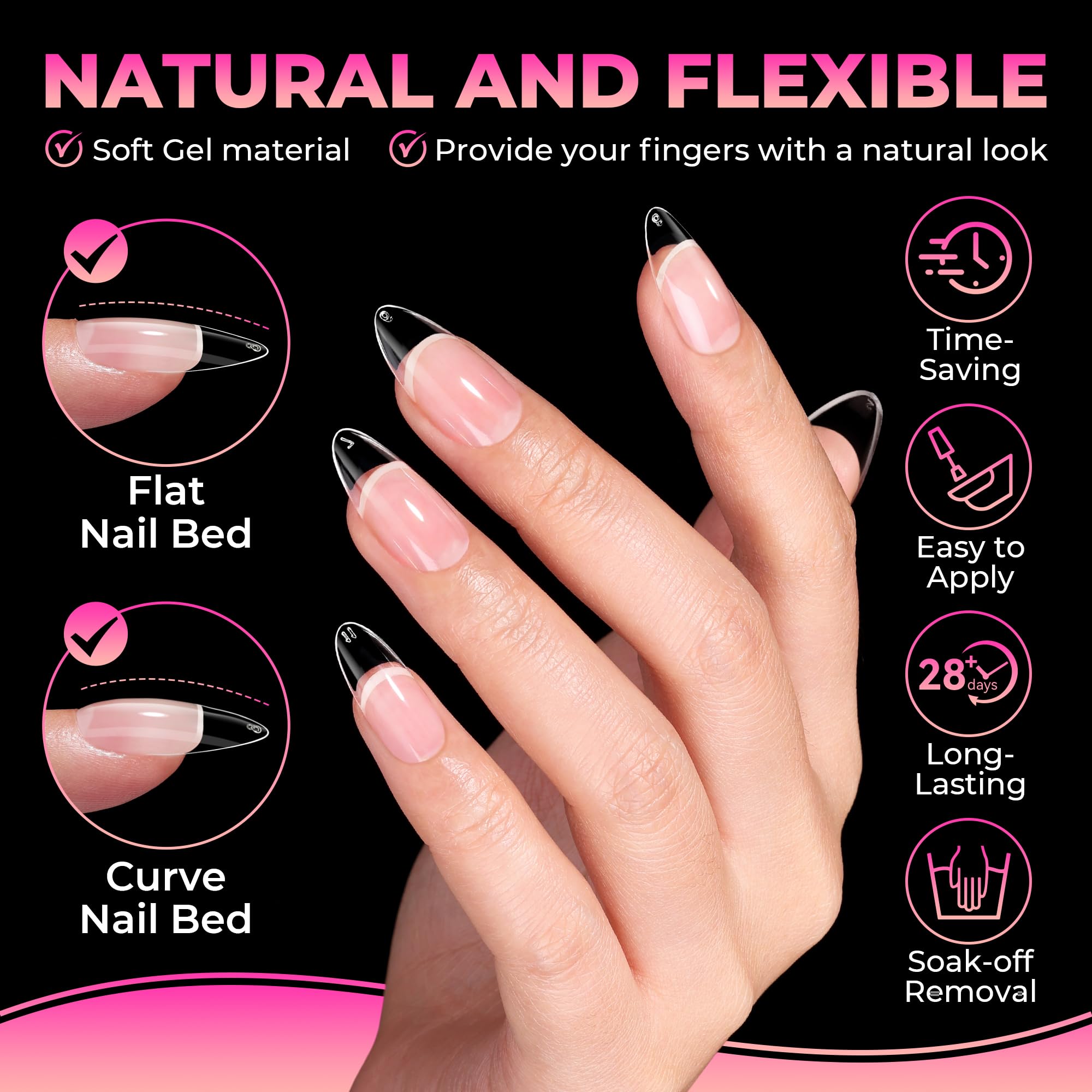 UNA GELLA Soft Gel Nail Tips, 6 Shapes + 2 Glue Options