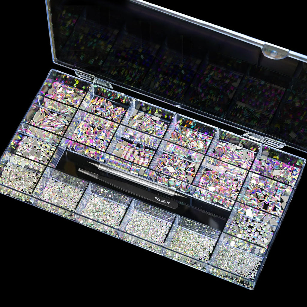 (5 diff packs ) 12 Types of 600  Diamonds + 2500 Flat Rhinestones Mix 20 Styles Flatback Stones Set + Tweezers + Drill Pen