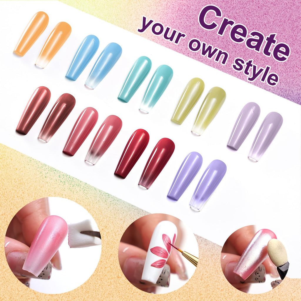 Gradient Painting Gel,(plenty of diff combinations!) 9 Colors Ombre Gel Nail Polish with 100Pcs Nail Sponges &Tweezers, Sponging Gel Nail Polish for Ombre Nails