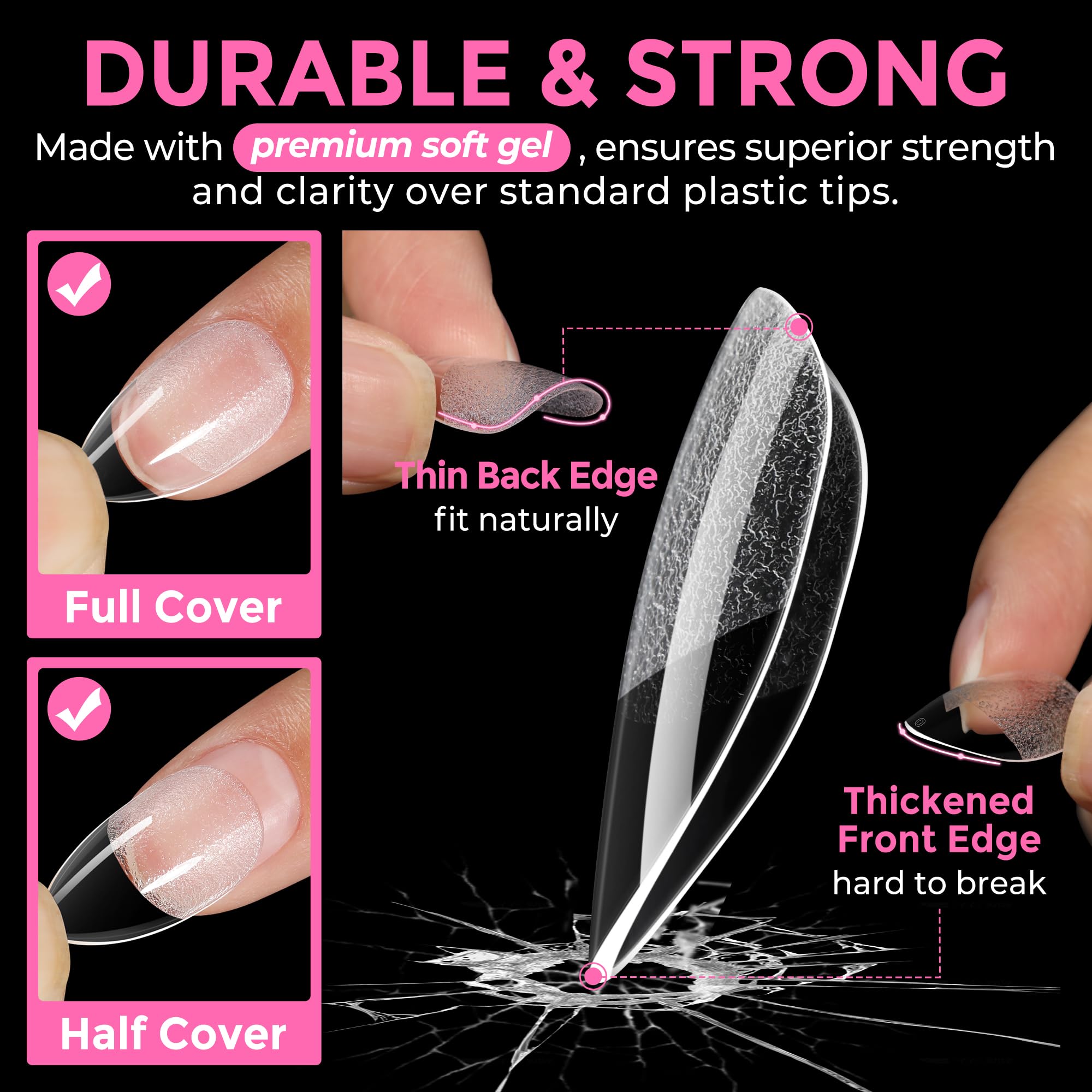 2 different options for glue , plus differnet shapes and sizes for nail tips! choose your pack !