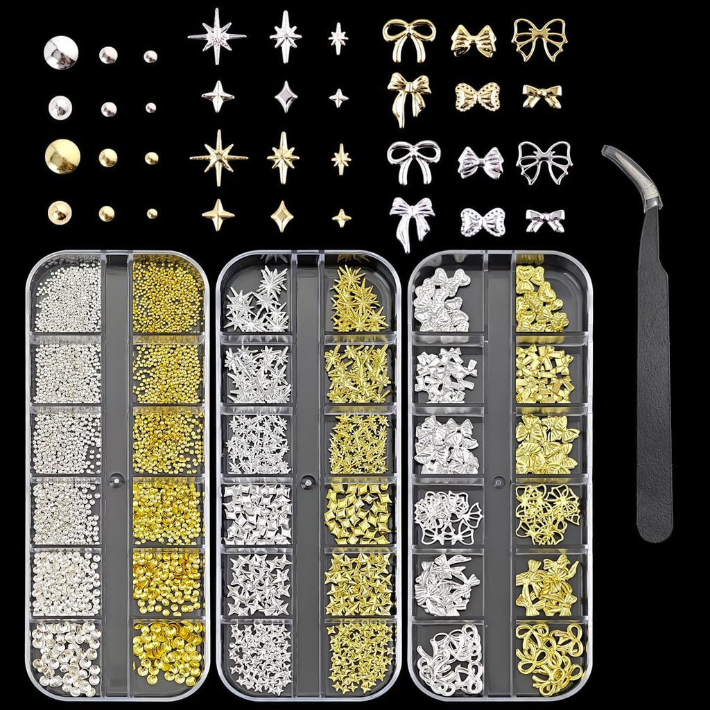 5400PCS Nail Charms, Gold & silver Gems Set, Rhinestones