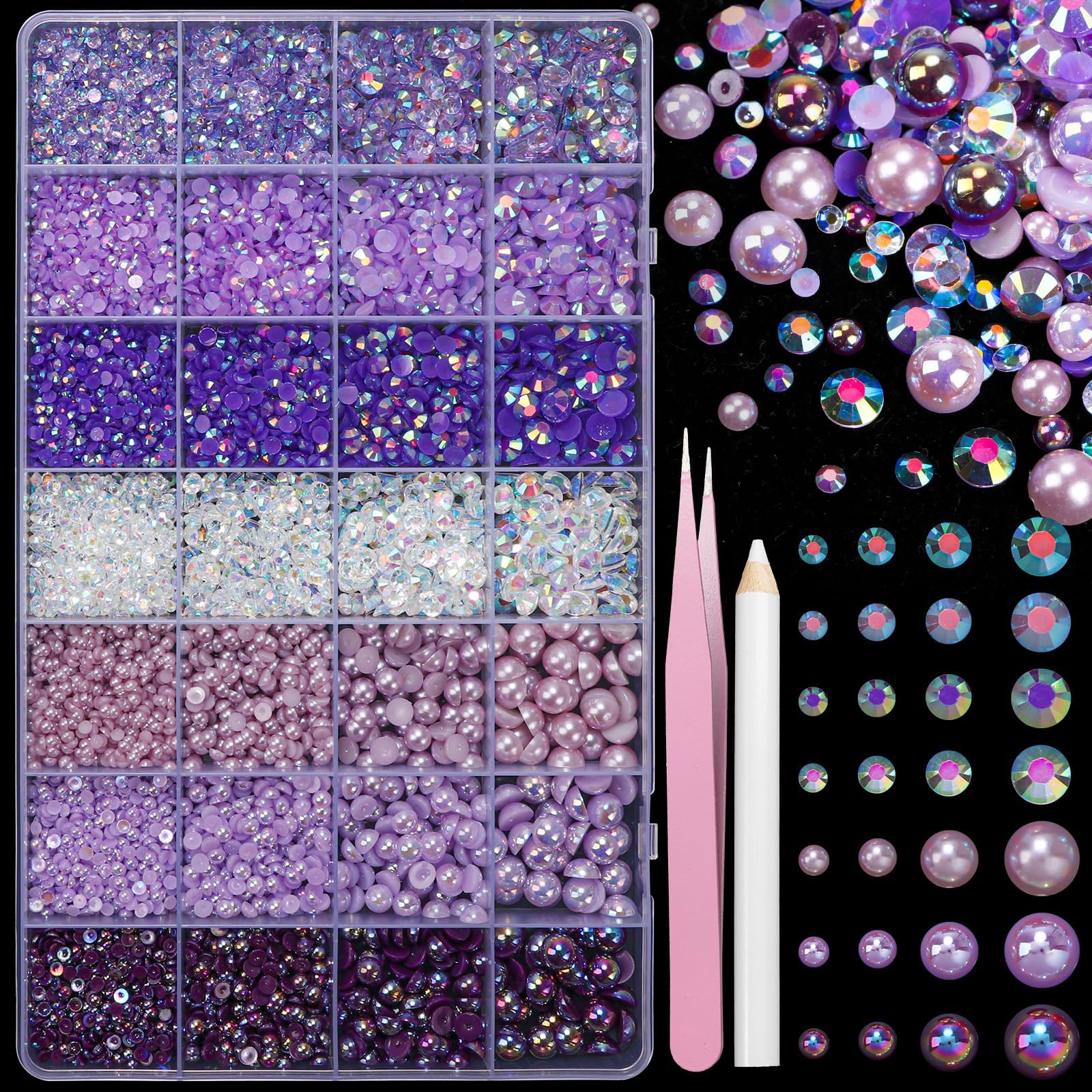 22000 Pcs Flatback Pearls and Rhinestones Bedazzling Kit, Mixed Size Half Pearls Gemsn  ( 8 different colors )