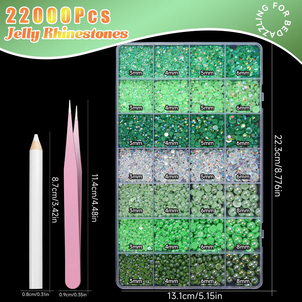 22000 Pcs Flatback Pearls and Rhinestones Bedazzling Kit, Mixed Size Half Pearls Gemsn  ( 8 different colors )