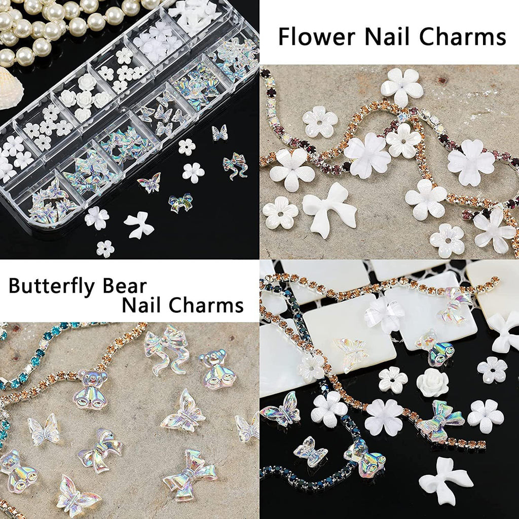 3D Acrylic Butterfly White Flowers Glitter Nail Charms  Mixed ( 3 diff packs )