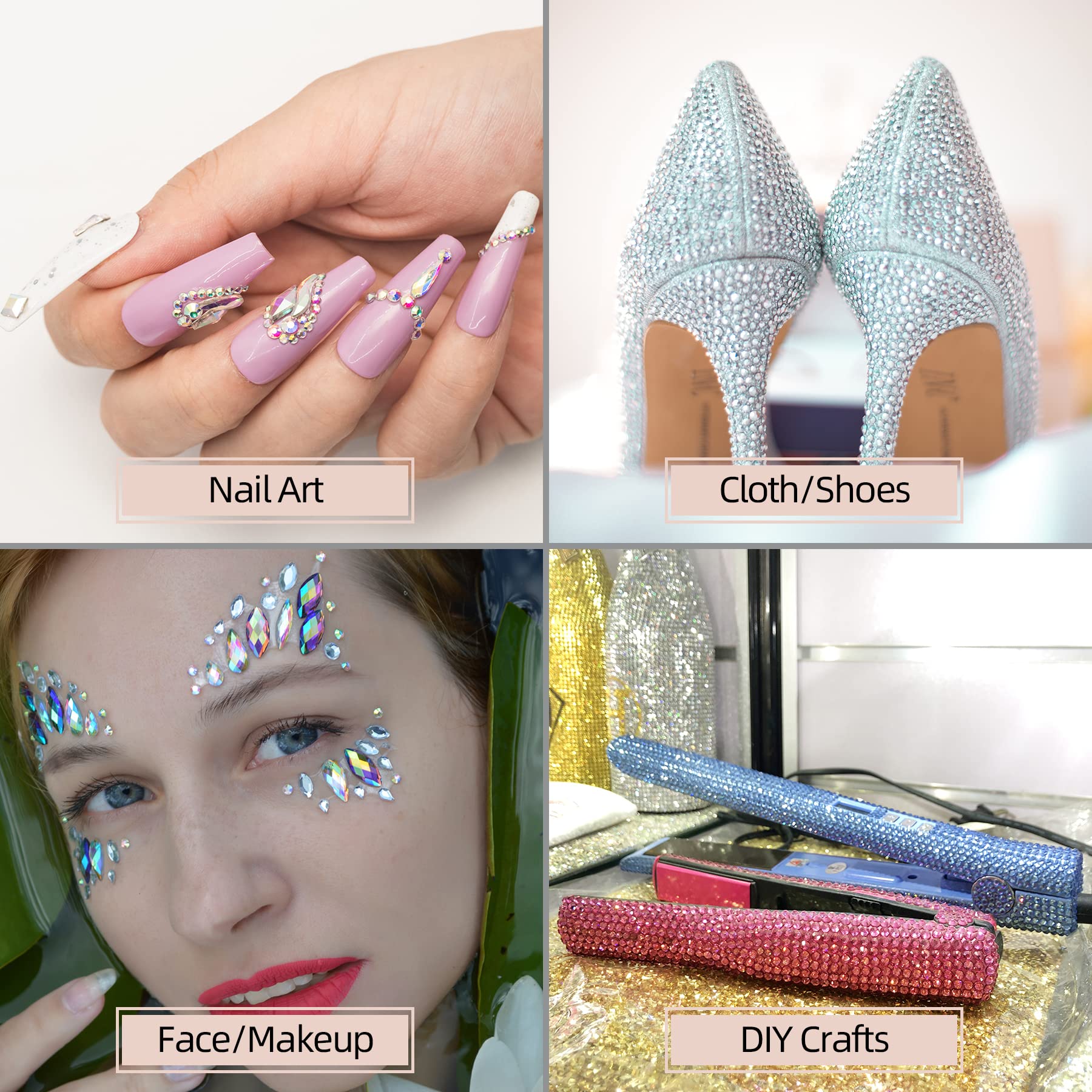 Nail Art Kit: 240 Special Shape & 2194 Flatback Rhinestones for Nails, ( 8 diff packs )
