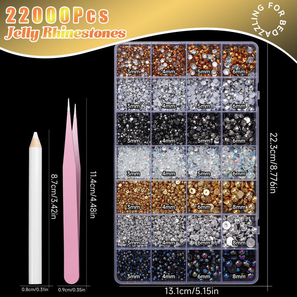 22000 Pcs Flatback Pearls and Rhinestones Bedazzling Kit, Mixed Size Half Pearls Gemsn  ( 8 different colors )